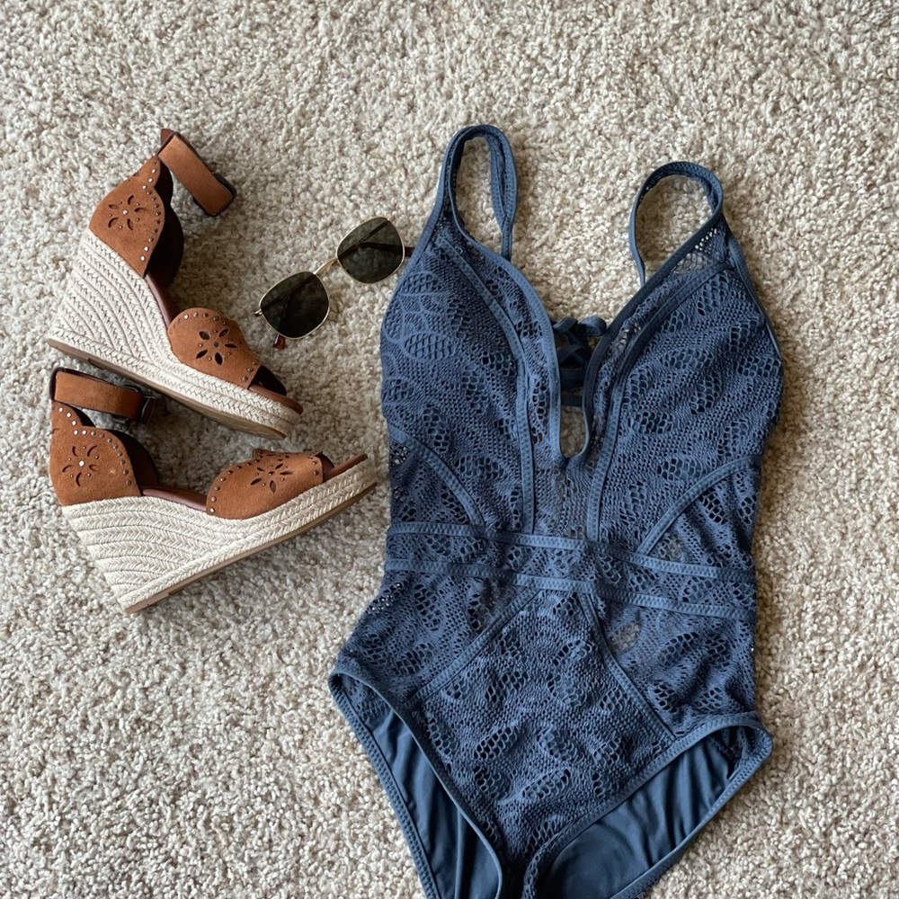 BECCA Plunge Boho Indigo Crochet  Small One-Piece